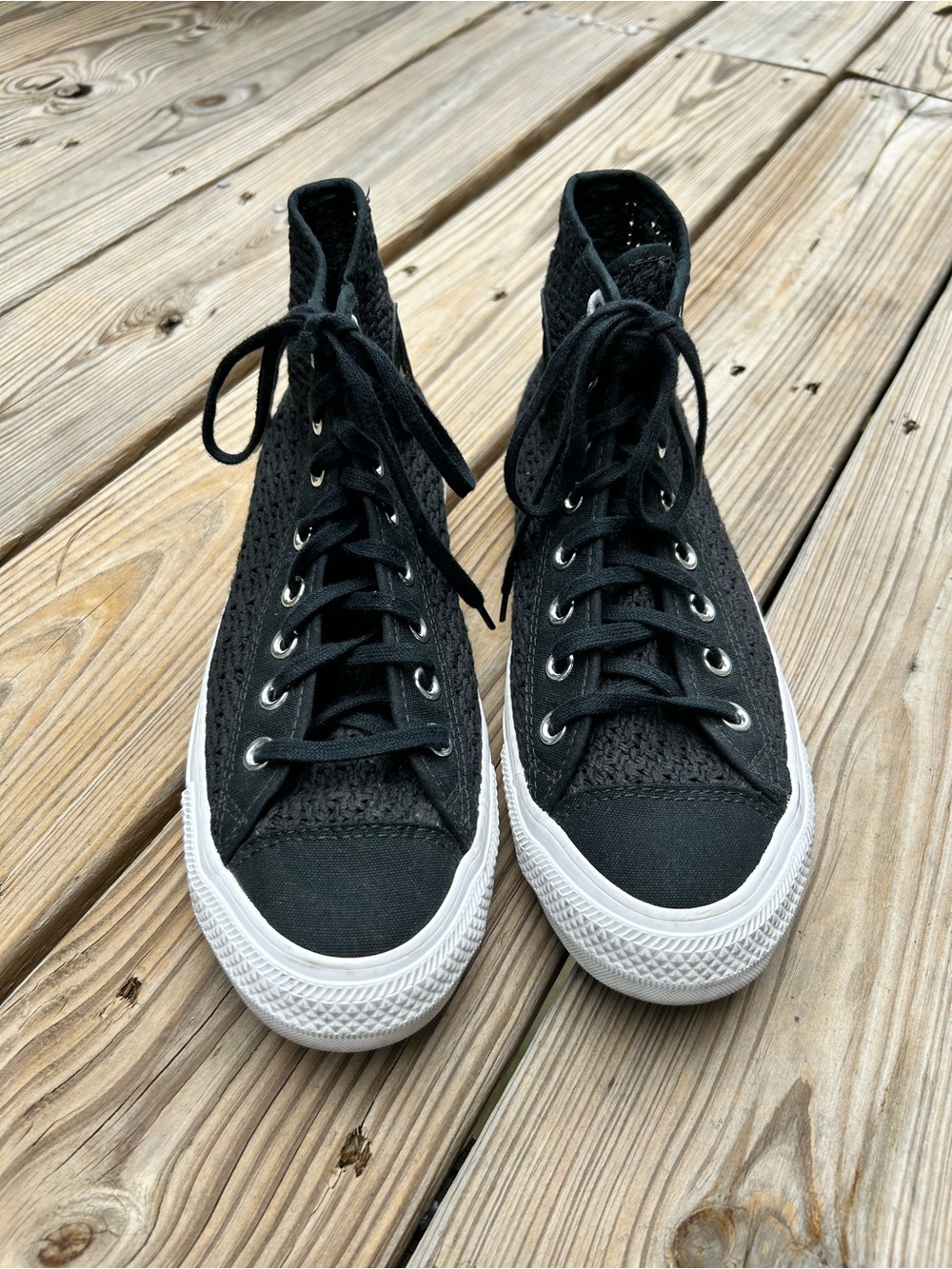 Converse Crochet Hi-Top Sneakers | Black Knit Emo Schoolgirl Aesthetic Sz 9